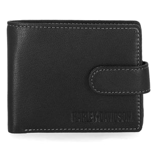 Harley-Davidson Men's Snap Genuine Leather RFID Metal Eyelet Billfold Wallet, Black MWM130/08