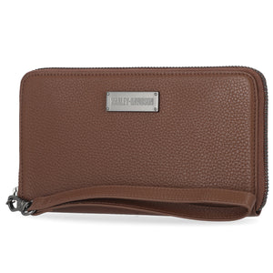 Harley-Davidson Women's Classic Zip Around Leather Wristlet Wallet, Cognac MWW002/Cognac