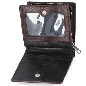 Leather coin-pocket wallet with all-over embossed eagle