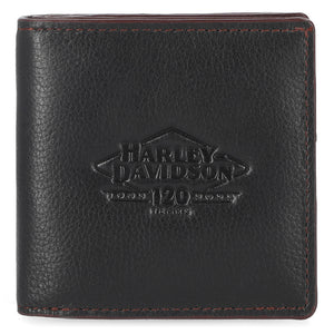 Harley-Davidson 120th Anniversary Women's 120th Zip Embossed Billfold Wallet, Pebble Black Leather