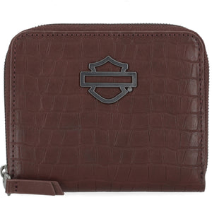 Harley-Davidson Women's Metal Bar & Shield Croco Small Zip Around Wallet, Maroon MWW047/36