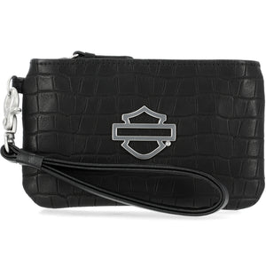 Harley-Davidson Women's Open Bar & Shield Croco Coin Case W/ Wristlet, Black MWW048/08