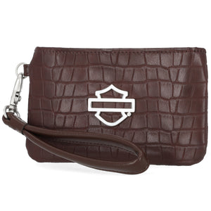 Harley-Davidson Women's Open Bar & Shield Croco Coin Case W/ Wristlet, Brown MWW048/36