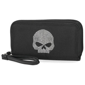 Harley-Davidson Women's Wille G. Skull Embellished  Zip Around Wristlet, Black MWW052/08