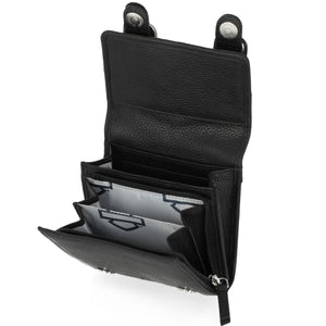 Black leather wallet with a card holder on a white background