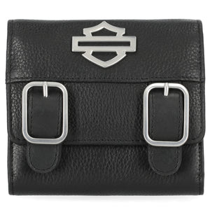 Harley-Davidson Women's Buckle Bar & Shield Logo Leather Indexer Wallet, Black MWW055/08