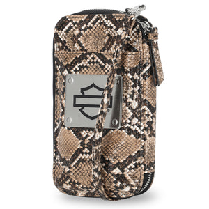 Harley-Davidson Women's Python Print B&S Logo Zip Around Phone Case Wallet, Brown MWW060/01