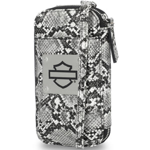 Harley-Davidson Women's Python Print B&S Logo Zip Around Phone Case Wallet, Black MWW060/08
