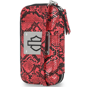 Harley-Davidson Women's Python Print B&S Logo Zip Around Phone Case Wallet , Pink MWW060/16