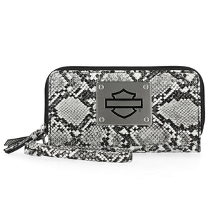 Harley-Davidson Women's Python Print B&S Logo RFID Zip Around Wristlet, Black MWW061/08