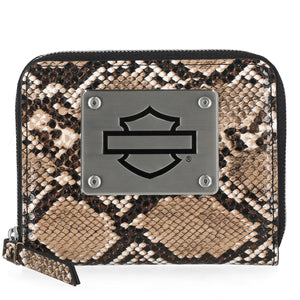 Harley-Davidson Women's Python Print B&S Logo RFID Zip Around Wallet, Brown MWW062/01