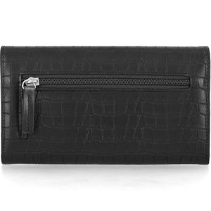Harley-Davidson Women's Metal Bar & Shield Embossed Croco Clutch Wallet, Black MWW072/08