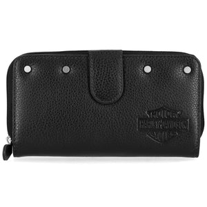 Harley-Davidson Women's Core Stud RFID 7.5 x 4.25 Leather Tab Clutch Wallet, Black MWW074/08
