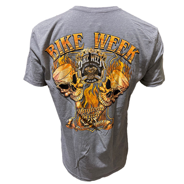 Bike Week 2025 Men's Official Logo Skull Engine Short Sleeve Shirt, Gray