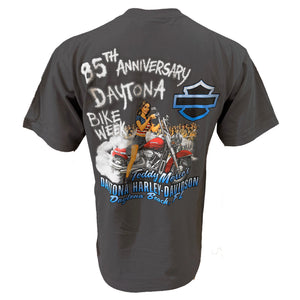 Teddy Morse's Daytona Harley-Davidson Men's Burnout Pin-Up Bike Week 2026 Short Sleeve Shirt, Midnight Gray