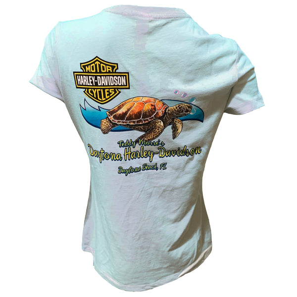 Harley-Davidson Women's Bike Week 2025 Deep Sea Turtle Gear Short Sleeve Shirt, Light Blue