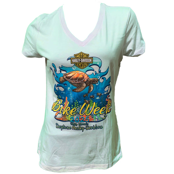 Harley-Davidson Women's Bike Week 2025 Deep Sea Turtle Gear Short Sleeve Shirt, Light Blue