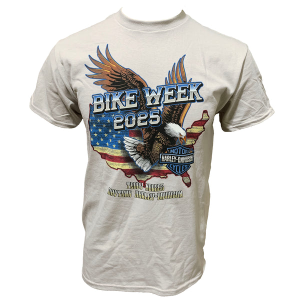 Harley-Davidson Men's Bike Week 2025 Freedom Patriot Short Sleeve Shirt, Beige Tee