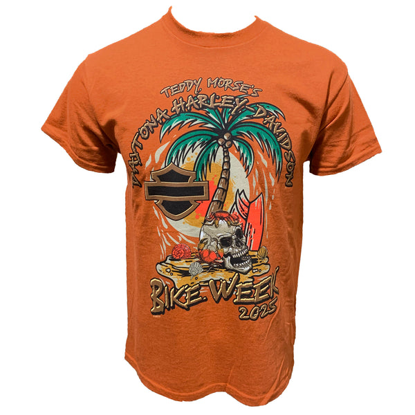 Harley-Davidson Men's Bike Week 2025 Salty Beach Crab Short Sleeve Shirt, Brunt Orange