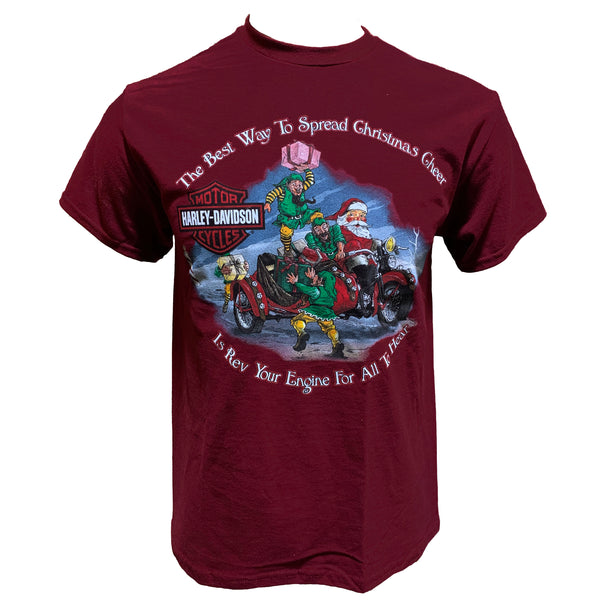 Teddy Morse's Daytona Harley-Davidson Men's Santa's Christmas Ride Out Short Sleeve Shirt, Dark Red