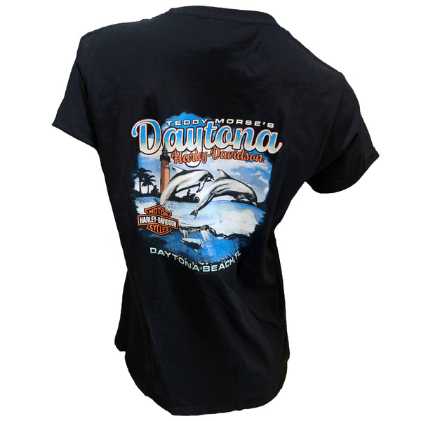 Teddy Morse's Daytona Harley-Davidson Women's Dolphin N' Ride Short Sleeve Shirt, White