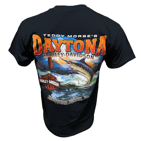 Teddy Morse's Daytona Harley-Davidson Men's Fish N' Ride Short Sleeve Shirt, White