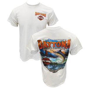 Teddy Morse's Daytona Harley-Davidson Men's Fish N' Ride Short Sleeve Shirt, White