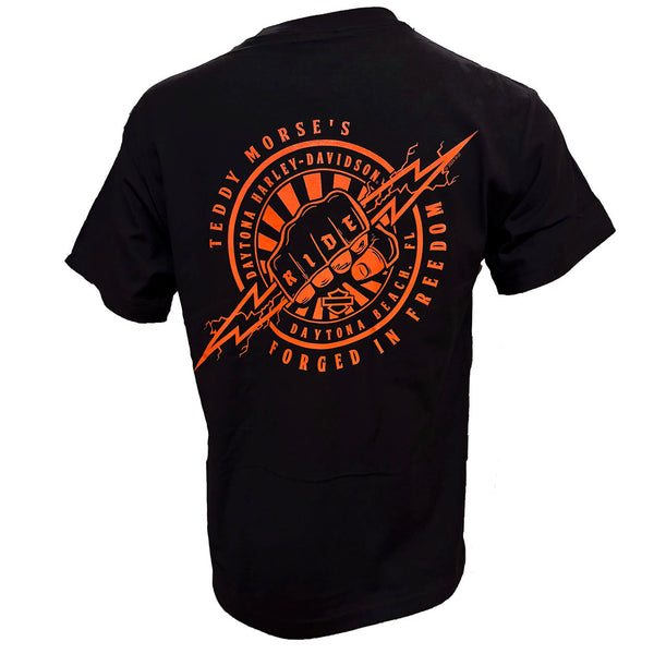 Teddy Morse's Daytona Harley-Davidson Men's Halloween Pumpkin Ride Short Sleeve Shirt, Black