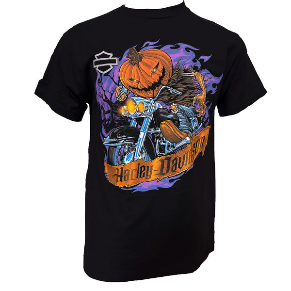 Teddy Morse's Daytona Harley-Davidson Men's Halloween Pumpkin Ride Short Sleeve Shirt, Black