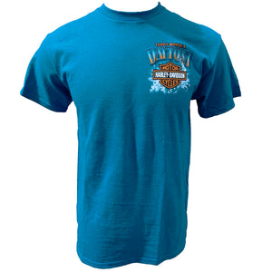 Teddy Morse's Daytona Harley-Davidson Men's Great White Shark Short Sleeve Shirt, Sapphire Blue