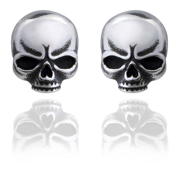 Steel Horse Jewelry Women's Tiny Tempest Skull Post Earrings, Silver, SHJE0050