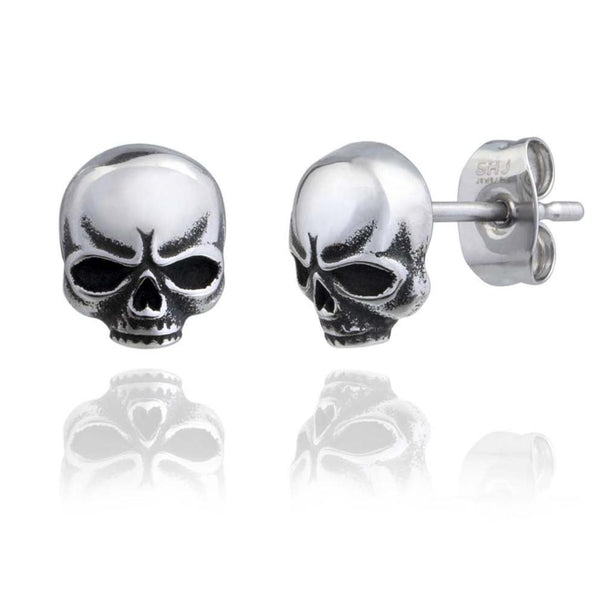 Steel Horse Jewelry Women's Tiny Tempest Skull Post Earrings, Silver, SHJE0050