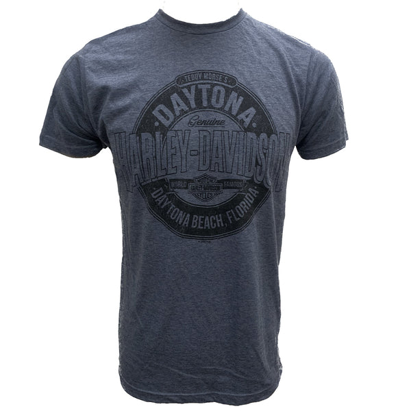 Teddy Morse's Daytona Harley-Davidson Exclusive Men's Crusader Short Sleeve Shirt, Heather Navy Blue