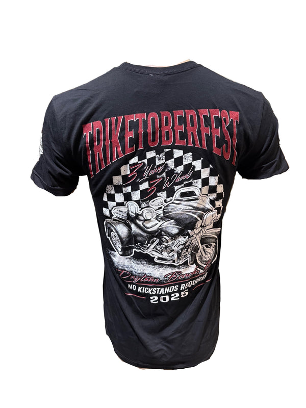 Black t-shirt with 'Triketoberfest' graphic design on a mannequin