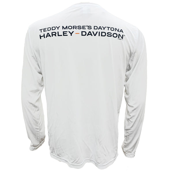 Teddy Morse's Daytona Harley-Davidson Men's Store Logo Moisture Wicking Long Sleeve Shirt, White