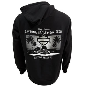 Black hoodie with Daytona Harley-Davidson logo classic beach scene on the back