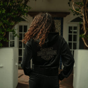Harley-Davidson Velour Polyester Zip-Up Long Sleeve Hoodie, Black 96819-25VW