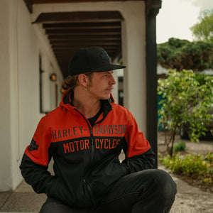 Harley-Davidson Men's Idyll Blocked Polyester Heavyweight Windproof Riding Jacket, Orange/Black 97437-25VM