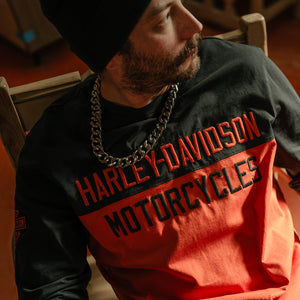 Harley-Davidson Men's Essential Colorblock Long Sleeve Shirt, Orange/Black 96800-25VM