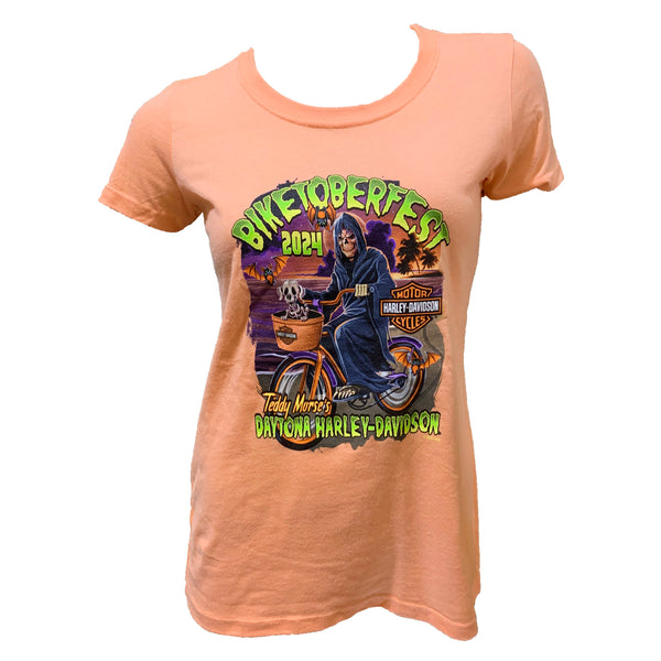 Teddy Morse's Daytona Harley-Davidson Women's Biketoberfest 2024 Beach Cruis'in Bob Short Sleeve Shirt, Light Orange