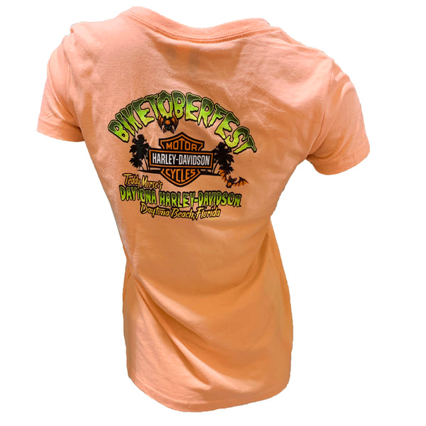 Teddy Morse's Daytona Harley-Davidson Women's Biketoberfest 2024 Beach Cruis'in Bob Short Sleeve Shirt, Light Orange