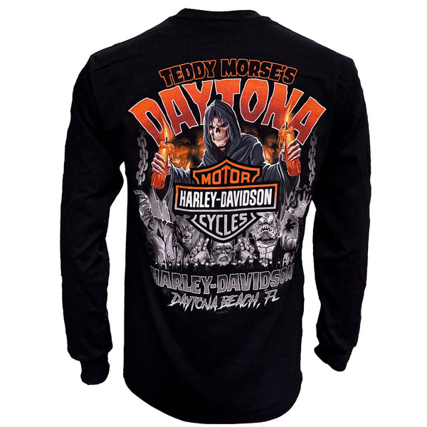 Teddy Morse's Daytona Harley-Davidson Men's Biketoberfest 2025 Bob Unchained Long Sleeve Shirt, Black