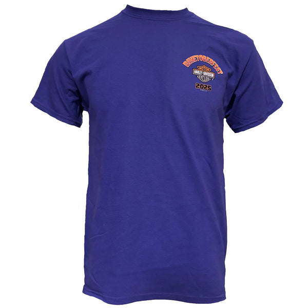 Blue t-shirt with a logo on the chest against a white background