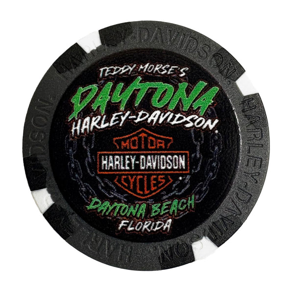 Teddy Morse's Daytona Harley-Davidson Biketoberfest 2025 Smoking Skull Event Poker Chip, Gray/Black