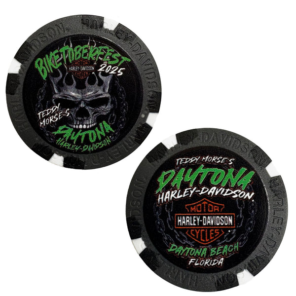 Teddy Morse's Daytona Harley-Davidson Biketoberfest 2025 Smoking Skull Event Poker Chip, Gray/Black