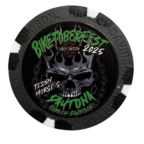 Teddy Morse's Daytona Harley-Davidson Biketoberfest 2025 Smoking Skull Event Poker Chip, Gray/Black