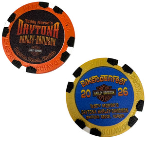 Teddy Morse's Daytona Harley-Davidson Exclusive Biketoberfest 2026 Mecha Shark/ Crab Fink Poker Chip Set of 2 Poker Chips Orange/Gold