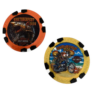 Teddy Morse's Daytona Harley-Davidson Exclusive Biketoberfest 2026 Mecha Shark/ Crab Fink Poker Chip Set of 2 Poker Chips Orange/Gold