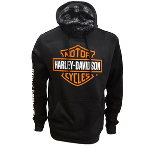 Harley-Davidson Men's B&S Logo Built-In Face Mask Pullover Long Sleeve Hoodie, Black
