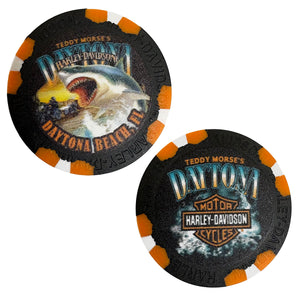 Teddy Morse's Daytona Harley-Davidson Exclusive Great White Shark Dealer Poker Chip Black/Orange